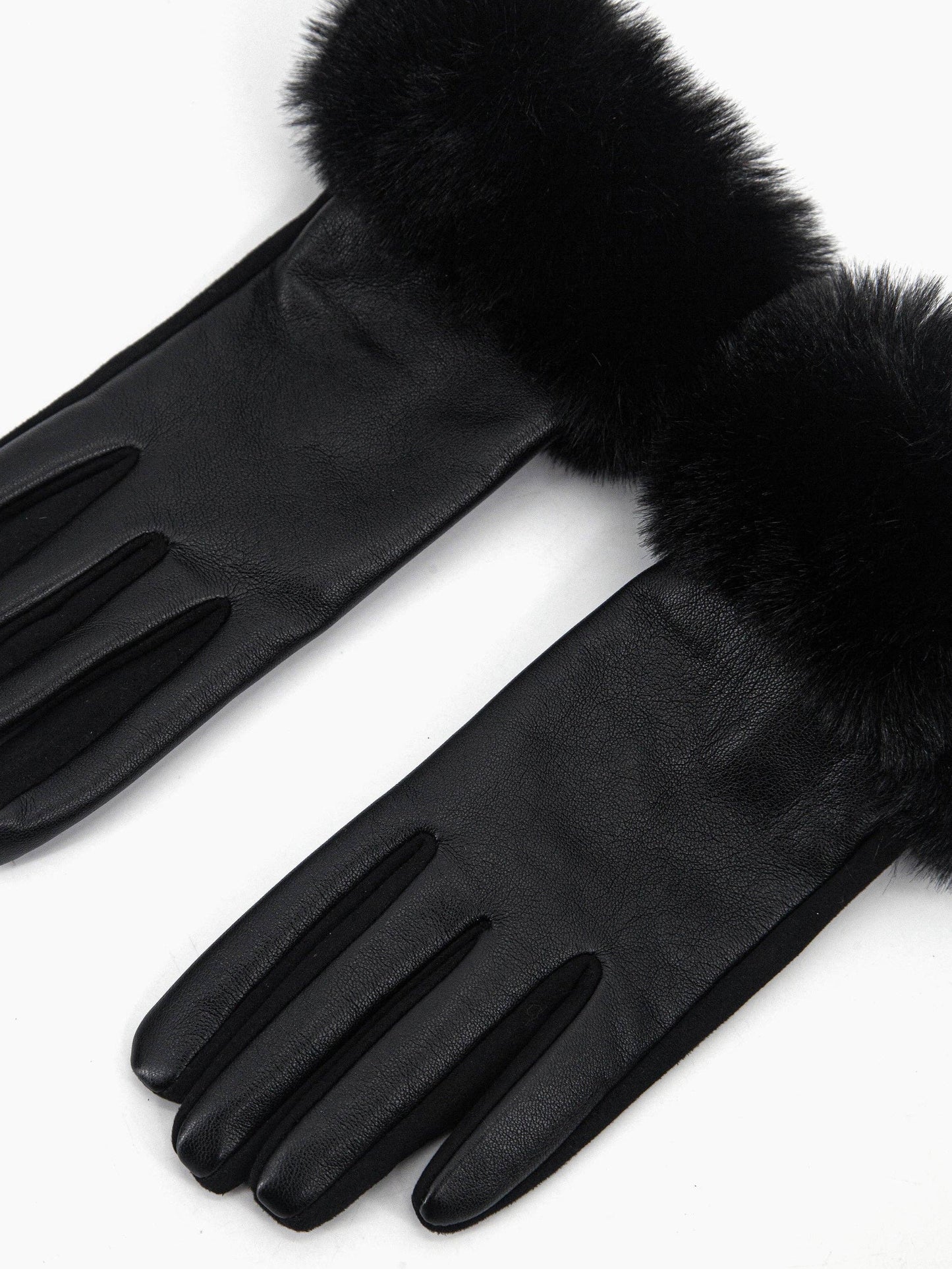 Maya Faux Fur Cuff Gloves - Black, PU