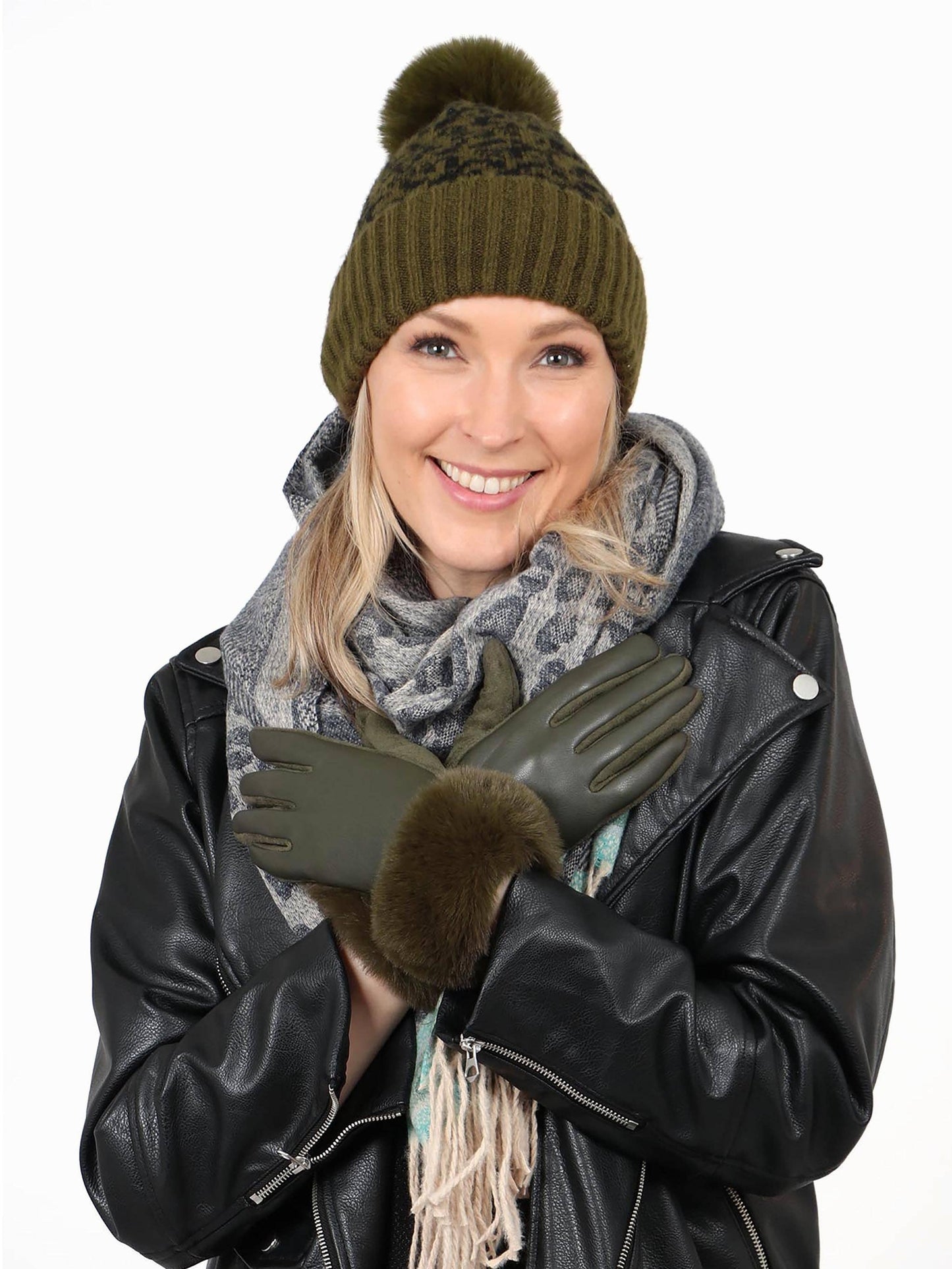 Ginger Pom Pom Hat - Khaki, Leopard