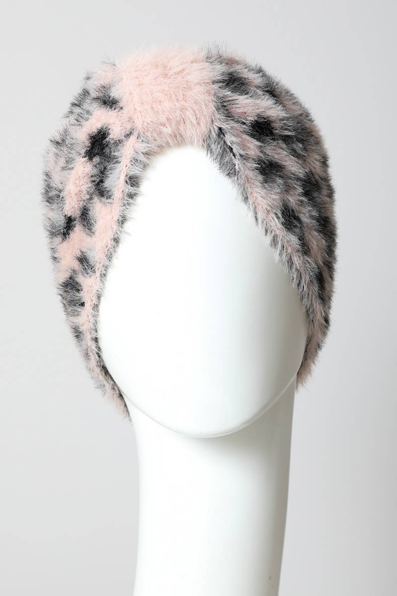 Faux Mohair Leopard Print Bow Headwrap