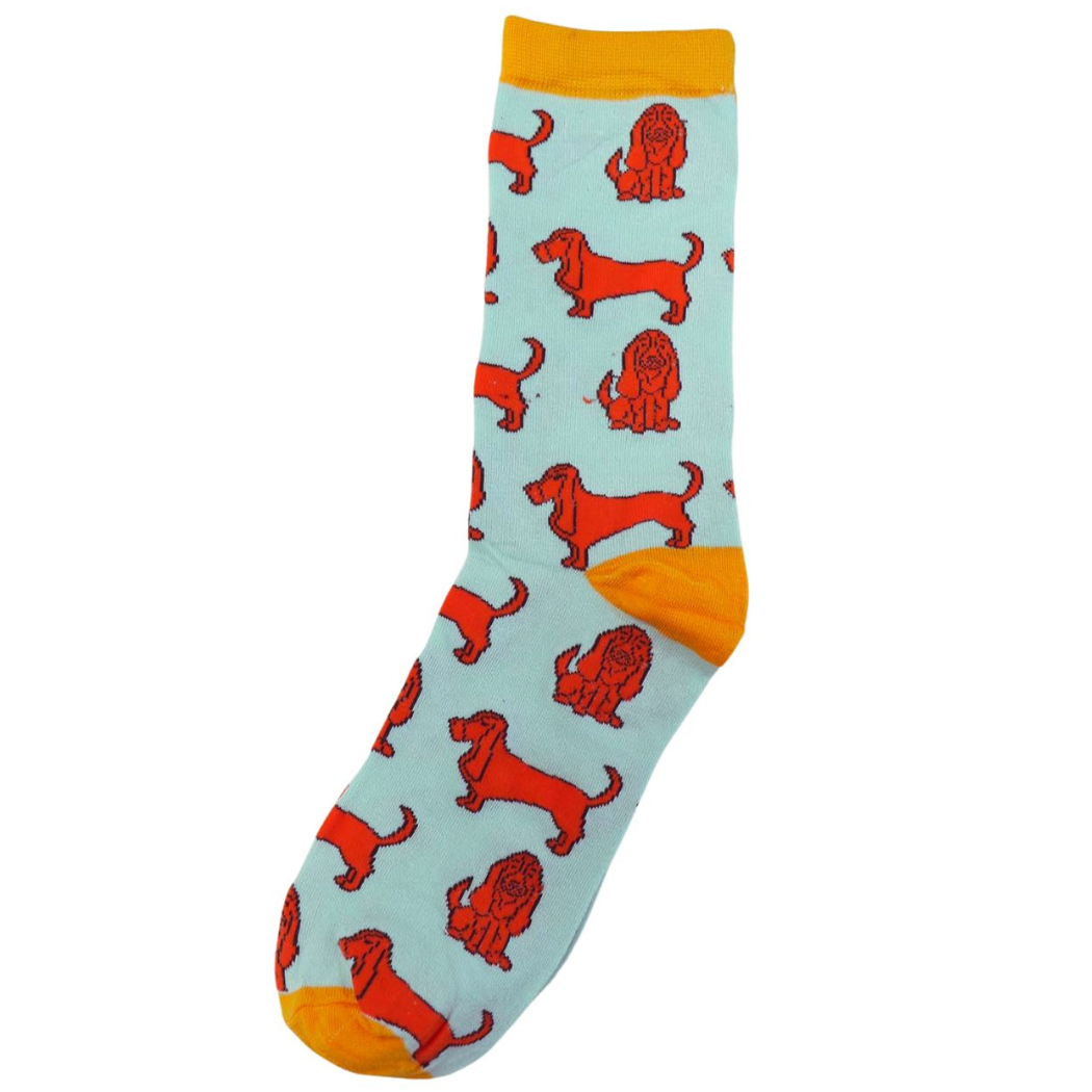 Mens Bamboo Dog Socks Bassett Hound Novelty Dress Socks