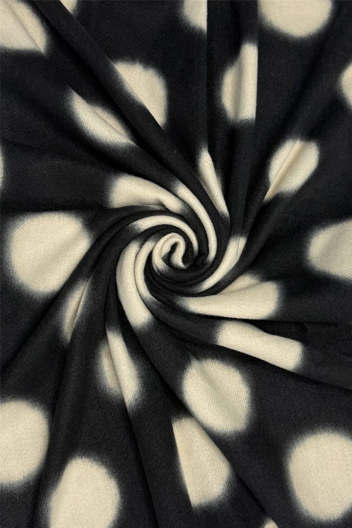 Bold Polka Dot Print Wool Frayed Scarf