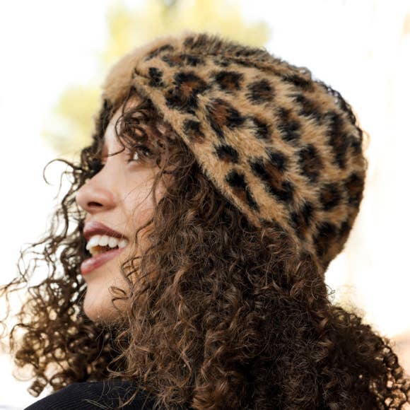 Faux Mohair Leopard Print Bow Headwrap