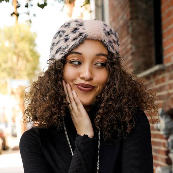Faux Mohair Leopard Print Bow Headwrap