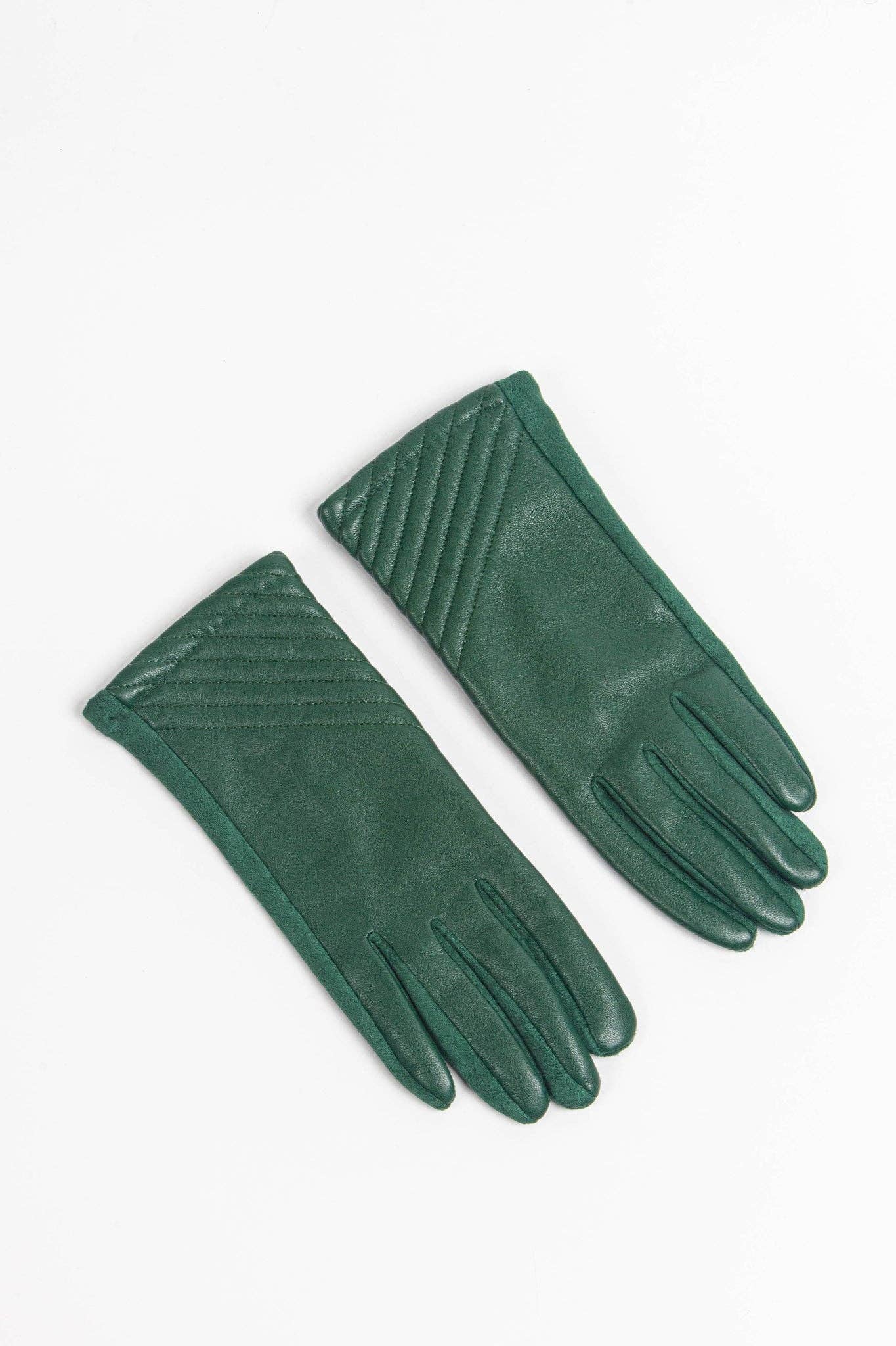 Green PU with Diagonal Stitching Gloves