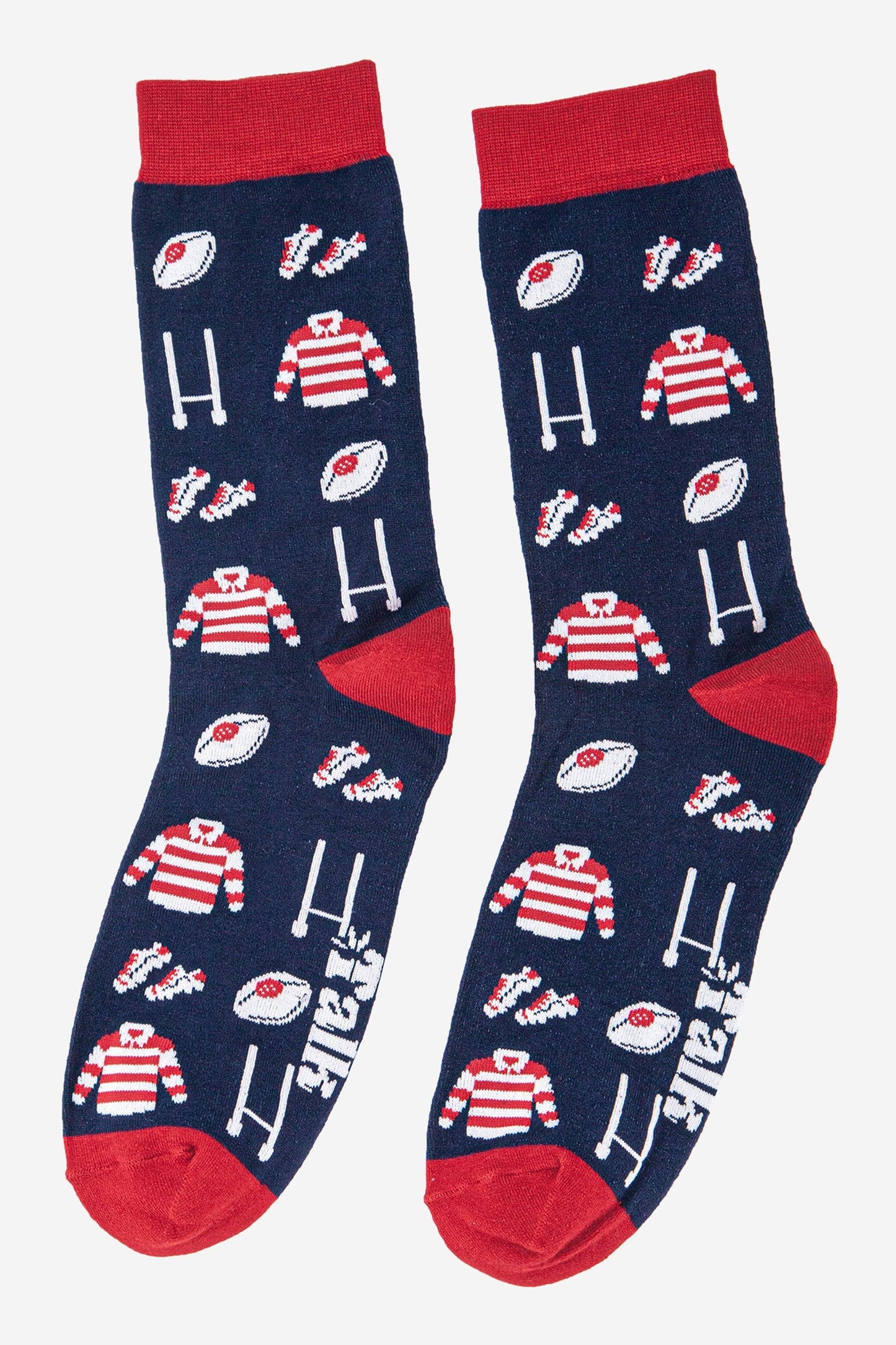 Men's Rugby Goal Kit Bamboo Socks  in Navy and Red