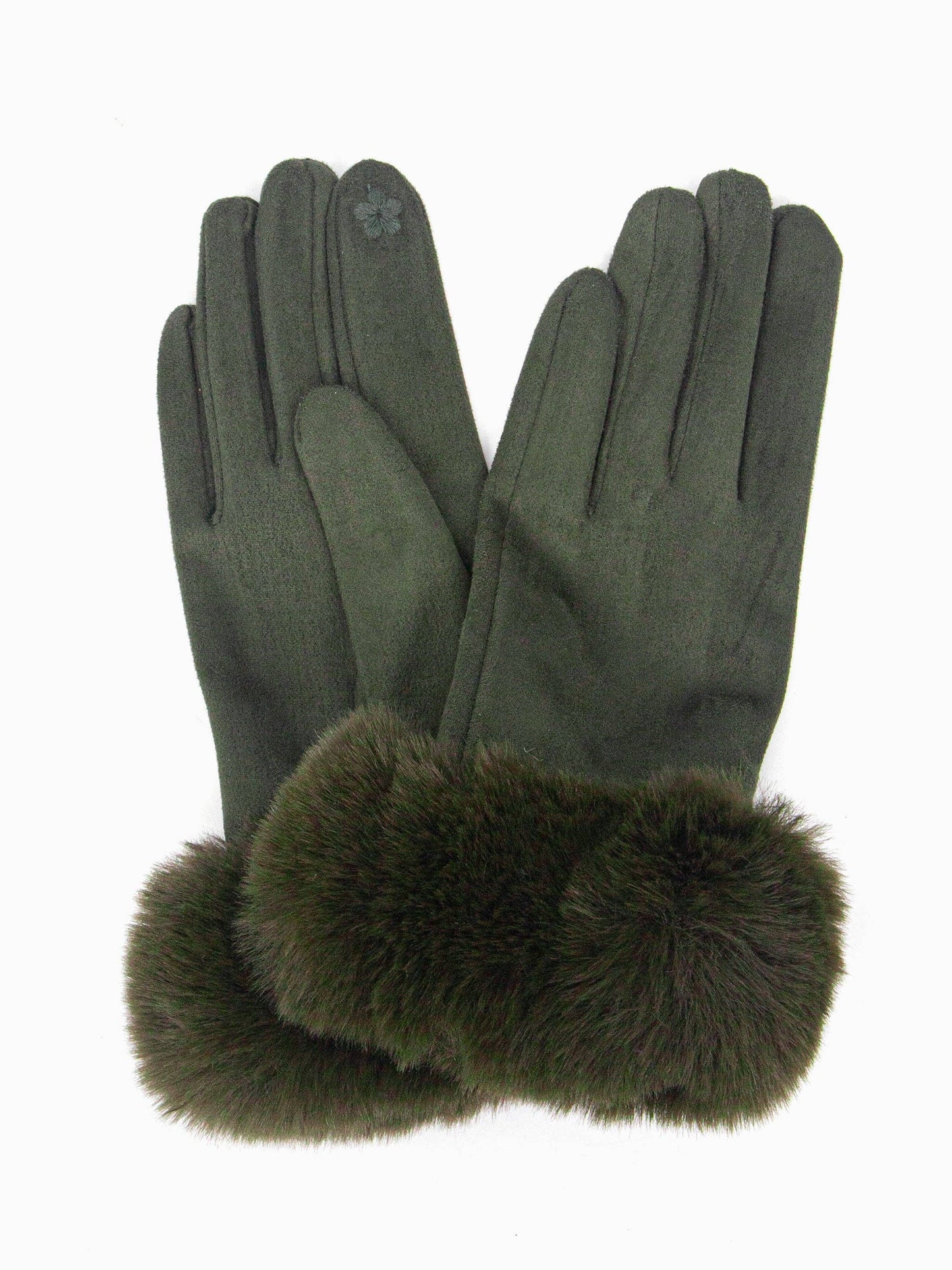 Zara Faux Fur Cuff Gloves - Khaki, Velvet