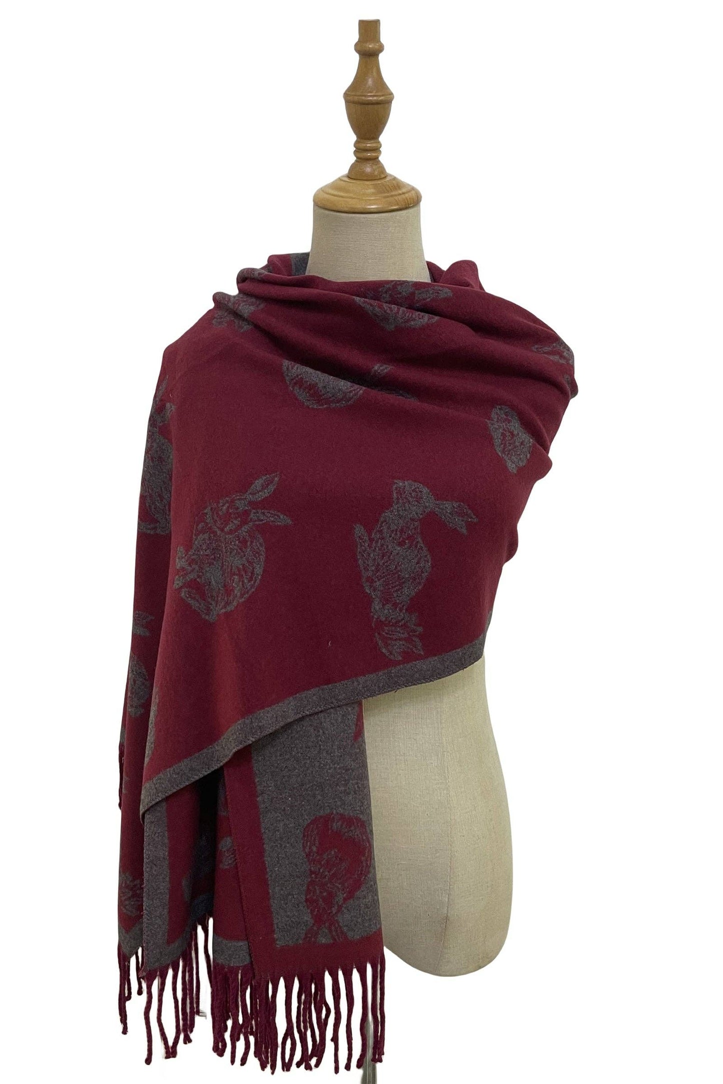 Rabbit / Hare Reversible Tassel Scarf