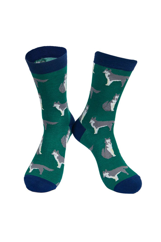 Mens Bamboo Dog Socks Siberian Husky Huskies Novelty Socks
