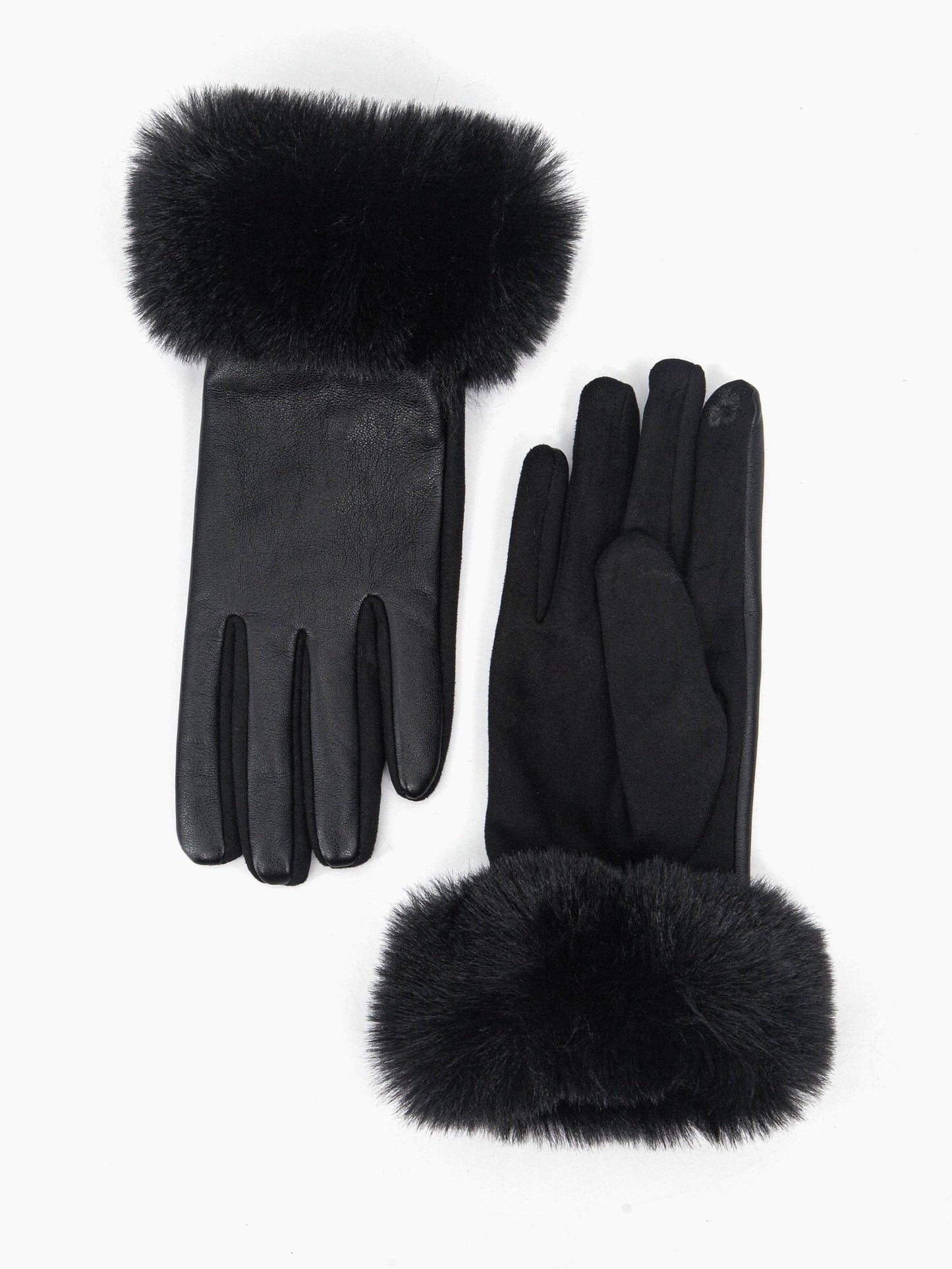 Maya Faux Fur Cuff Gloves - Black, PU