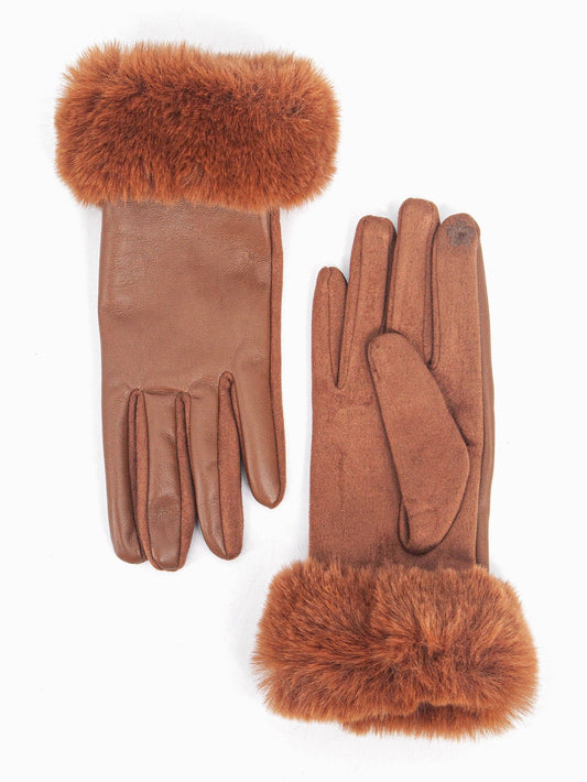 Maya Faux Fur Cuff Gloves - Tan, PU