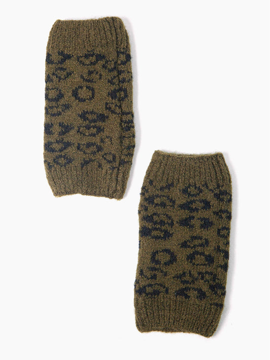 Kate Wrist Warmers - Khaki, Leoaprd Print