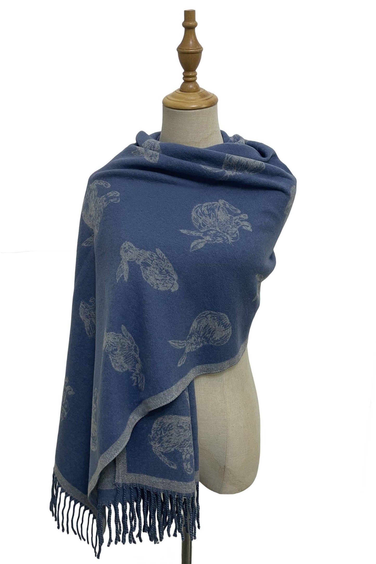 Rabbit / Hare Reversible Tassel Scarf
