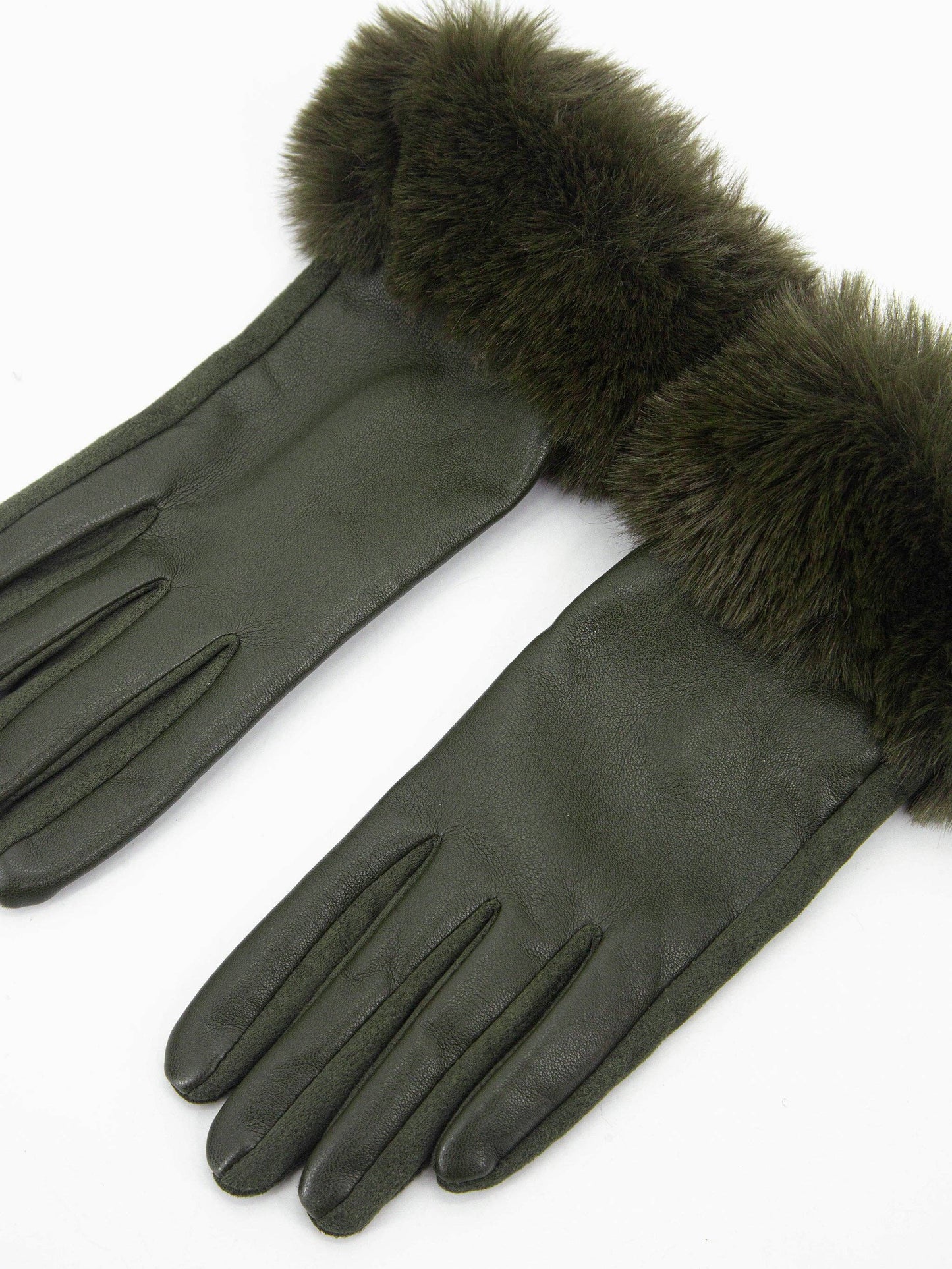 Maya Faux Fur Cuff Gloves - Khaki, PU