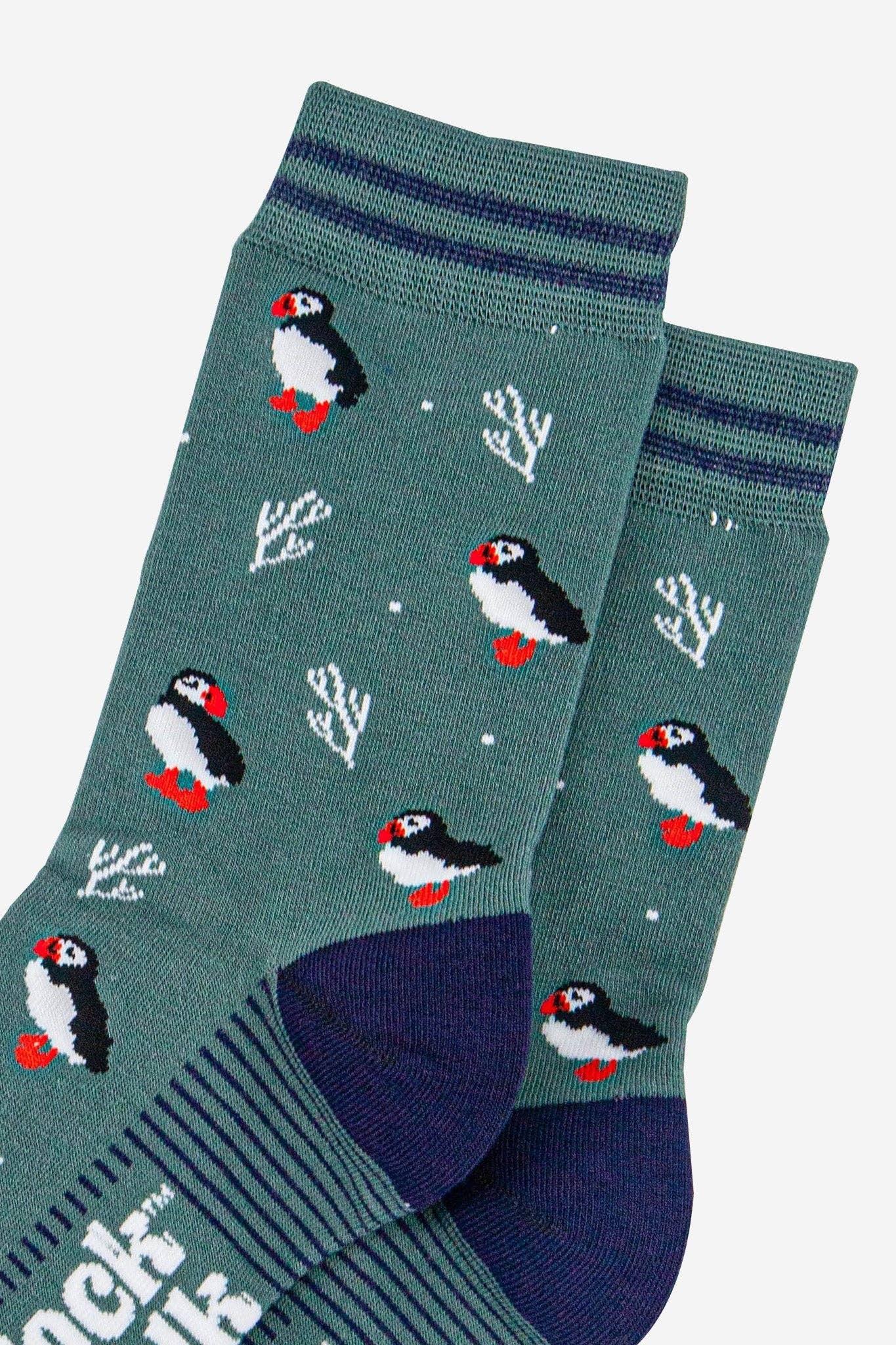 Women's Bamboo Socks - Green/Navy Blue, Puffins and Coral