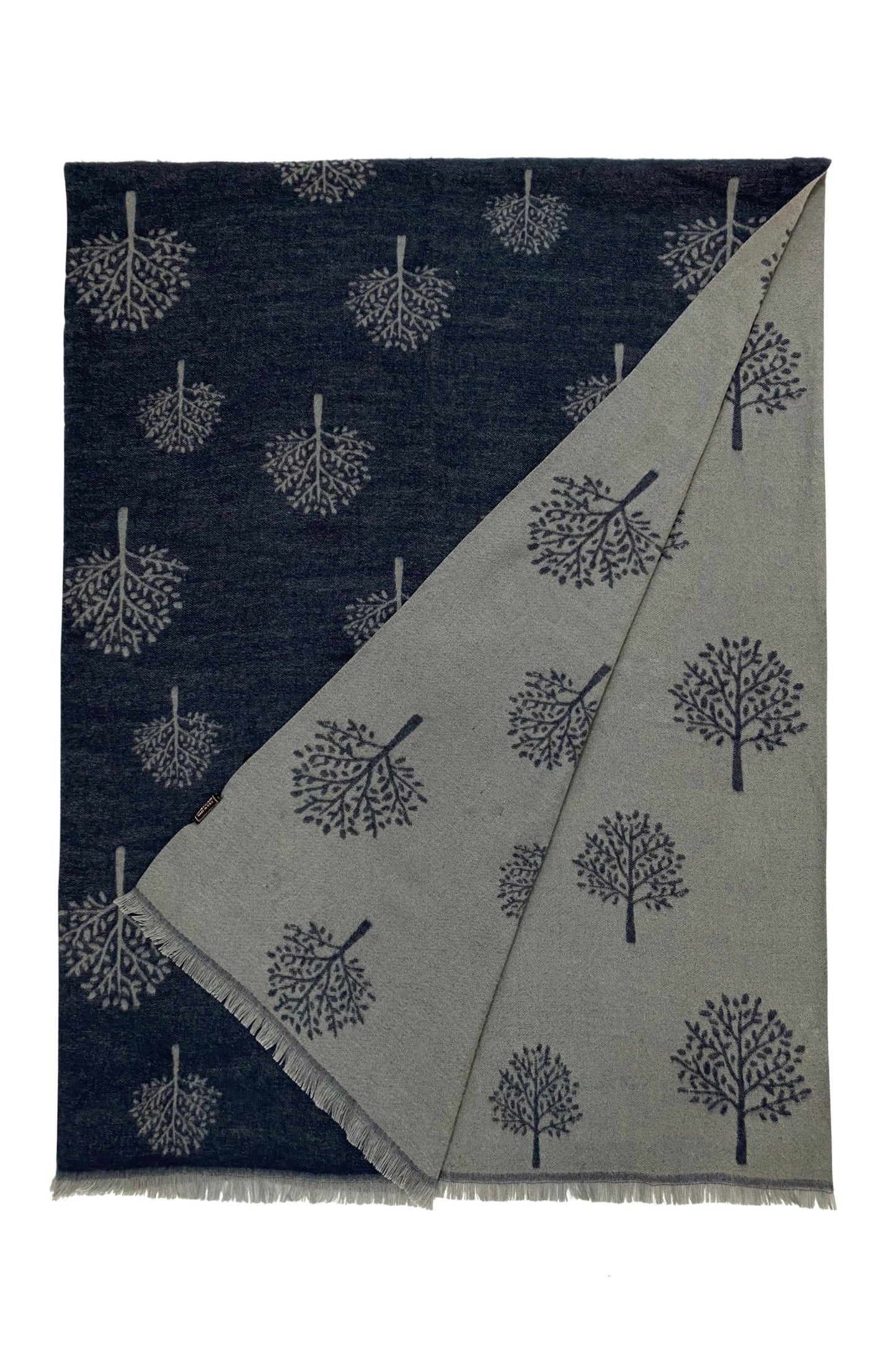 Reversible Soft Wool Tree Print Frayed Edge Scarf
