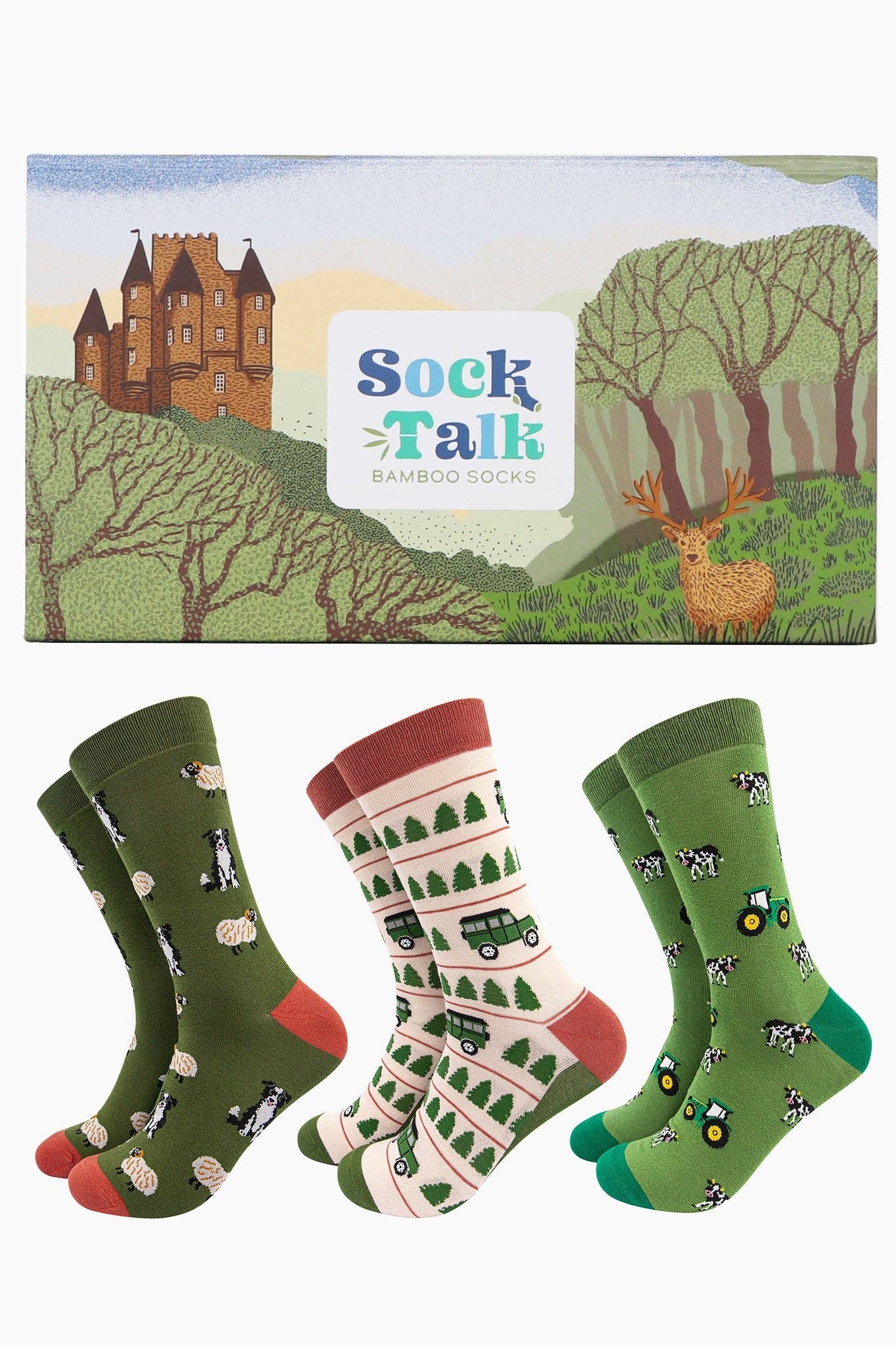 Men's Farm Animal and Vehicle Bamboo Socks Gift Set Box