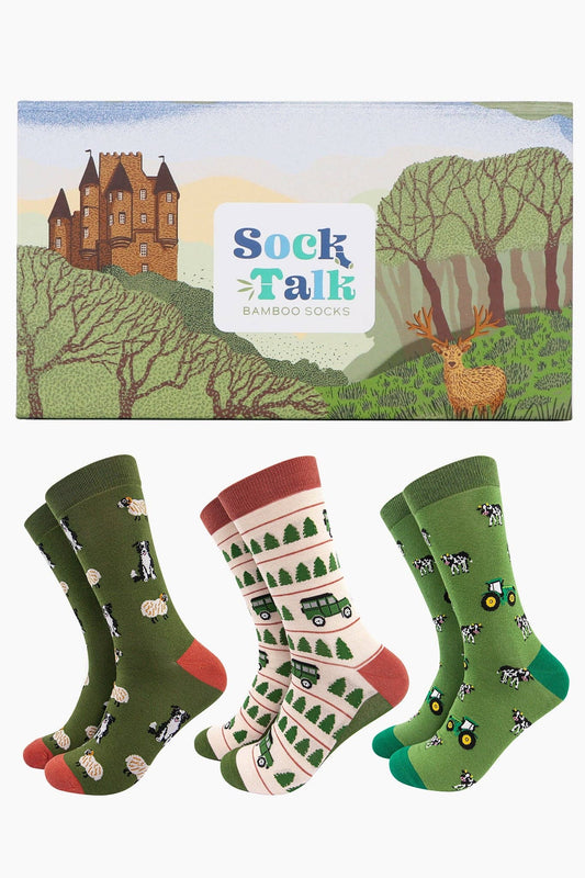 Men's Farm Animal and Vehicle Bamboo Socks Gift Set Box