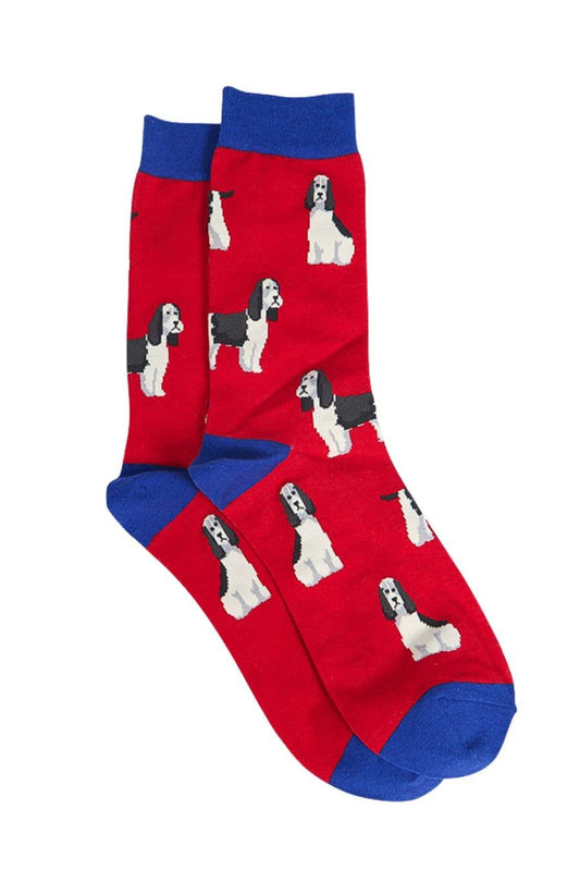 Mens Bamboo Dog Socks Spaniel Novelty Dress Socks Red