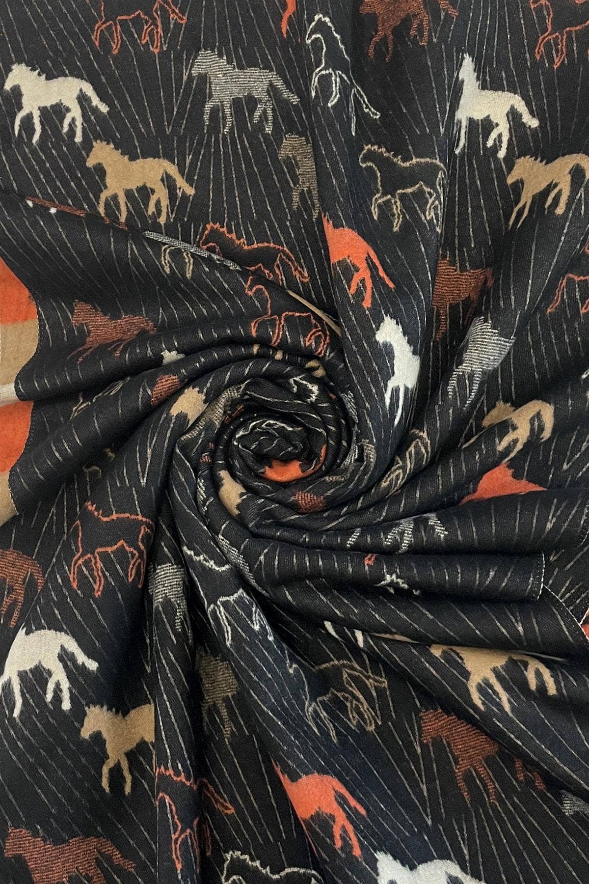 Horse Print With Reversible Stripe Frayed Scarf