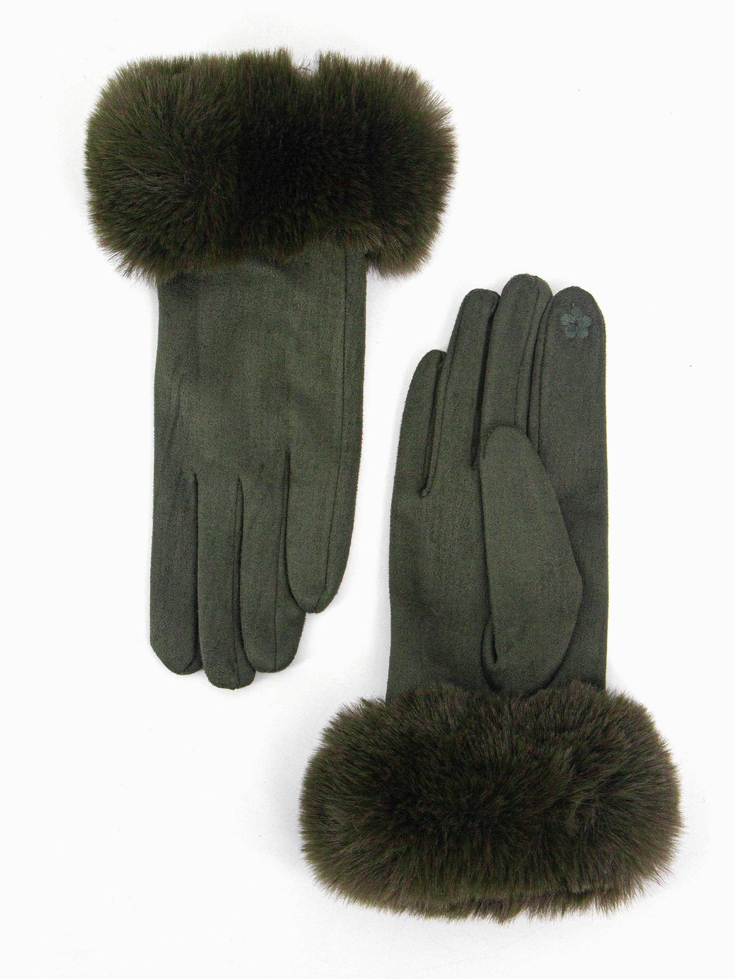 Zara Faux Fur Cuff Gloves - Khaki, Velvet