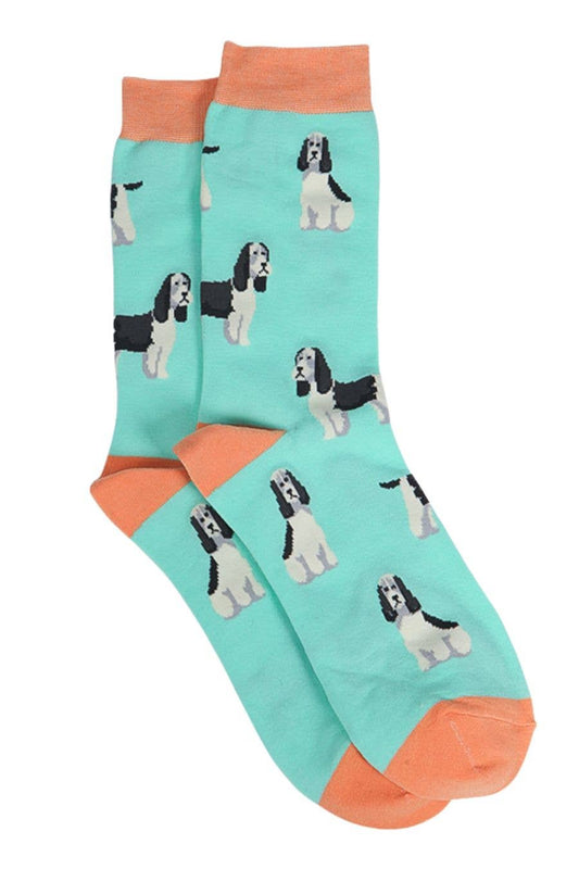Mens Bamboo Dog Socks Spaniel Novelty Dress Socks Green