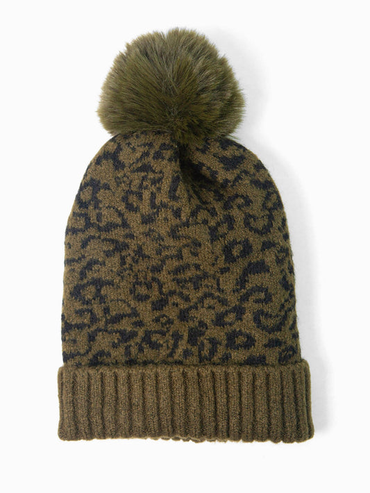 Ginger Pom Pom Hat - Khaki, Leopard