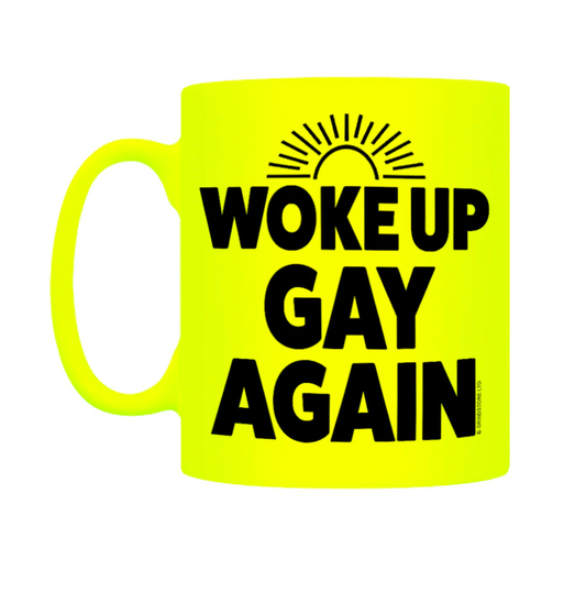 Woke up gay again mug