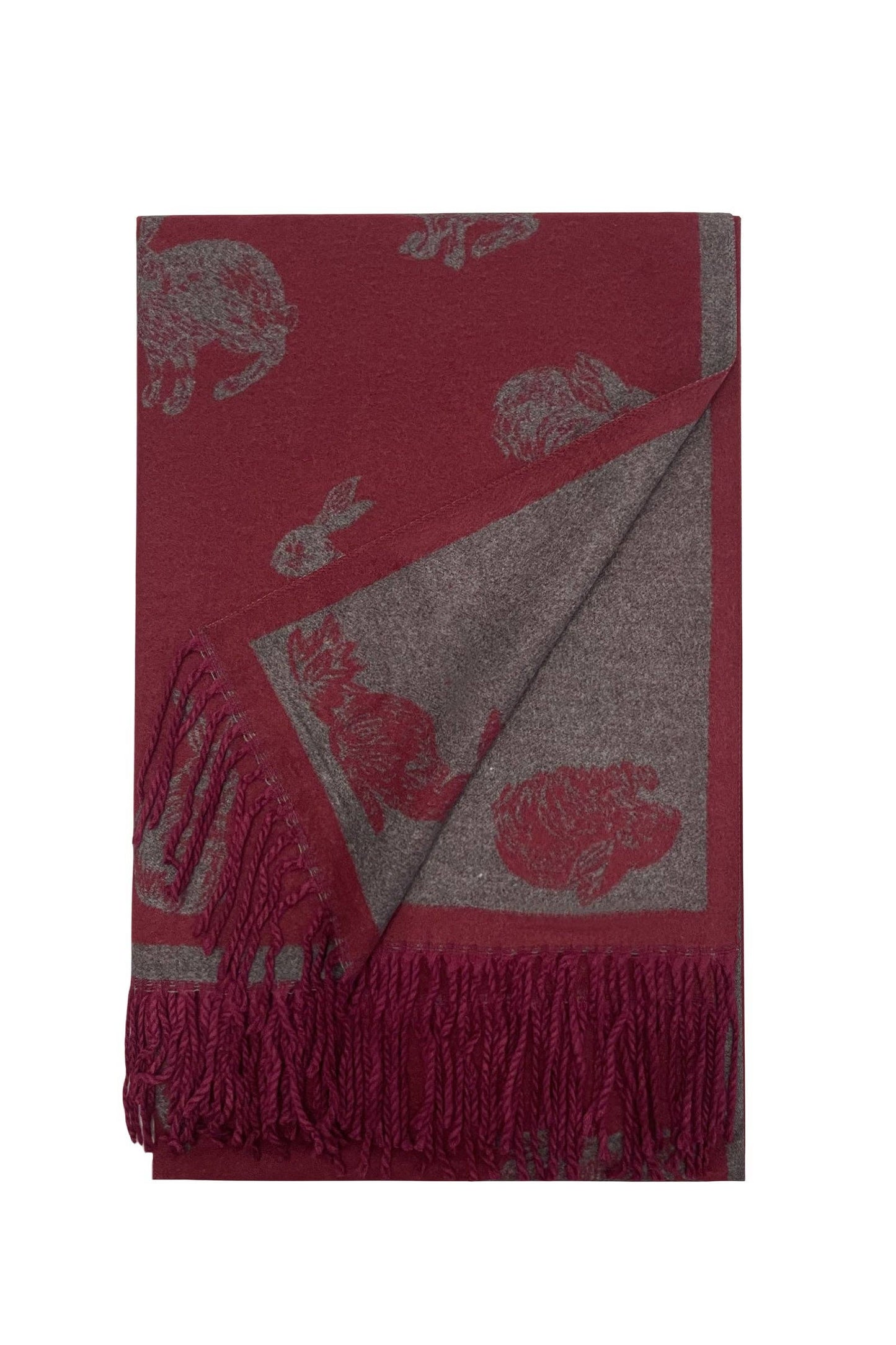 Rabbit / Hare Reversible Tassel Scarf