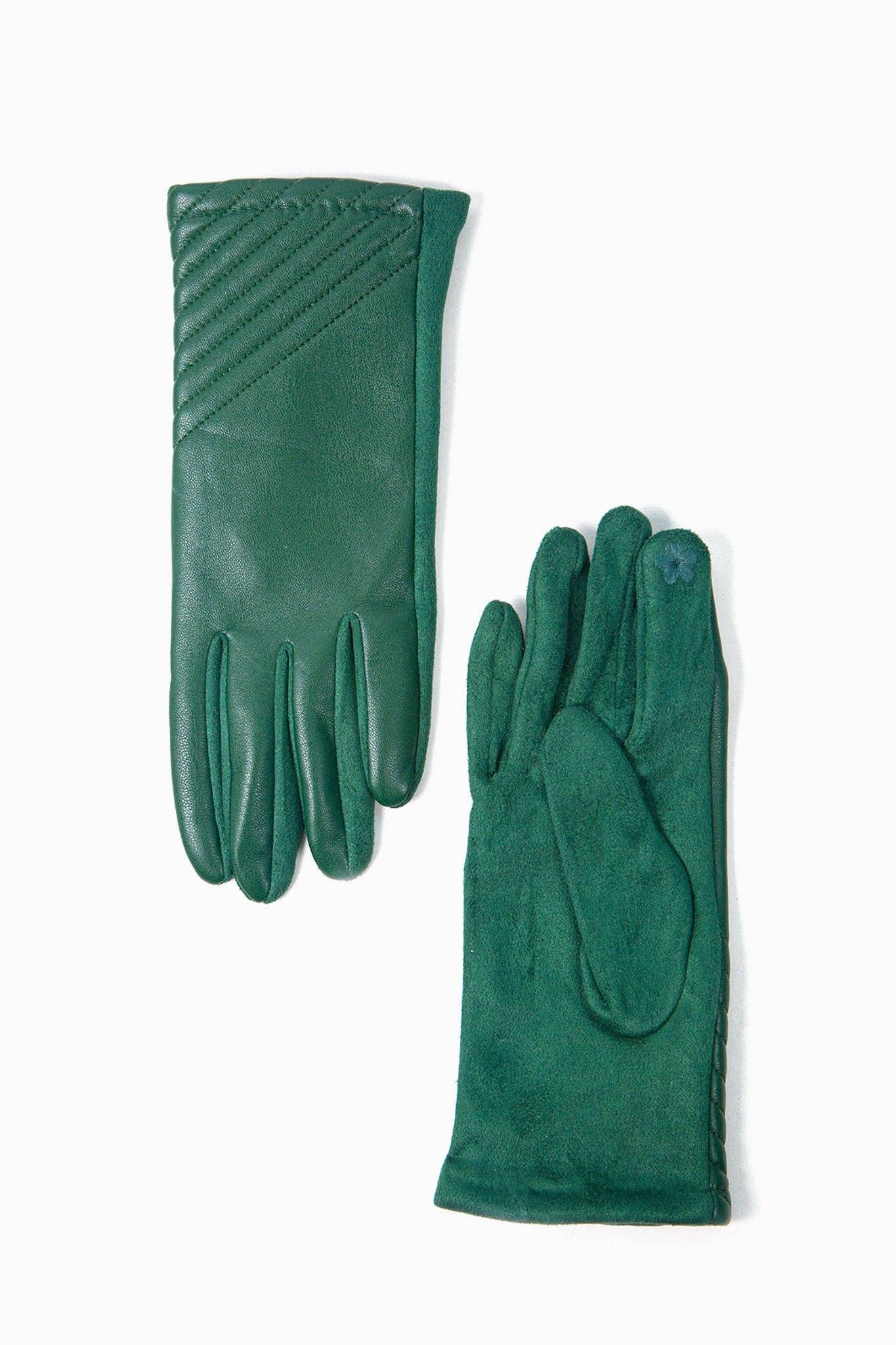 Green PU with Diagonal Stitching Gloves