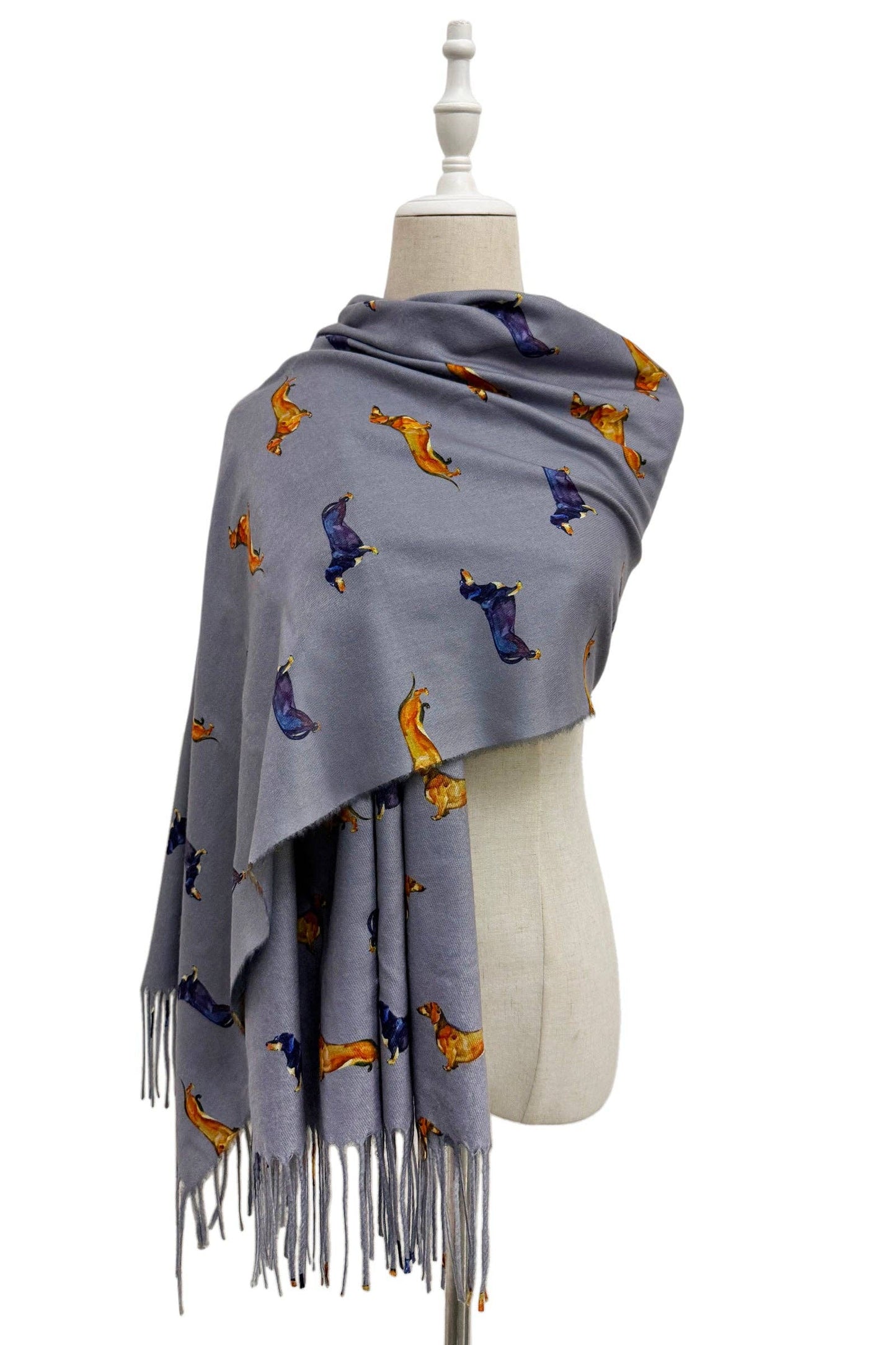 Dachshund Sausage Dog Print Tassel Scarf