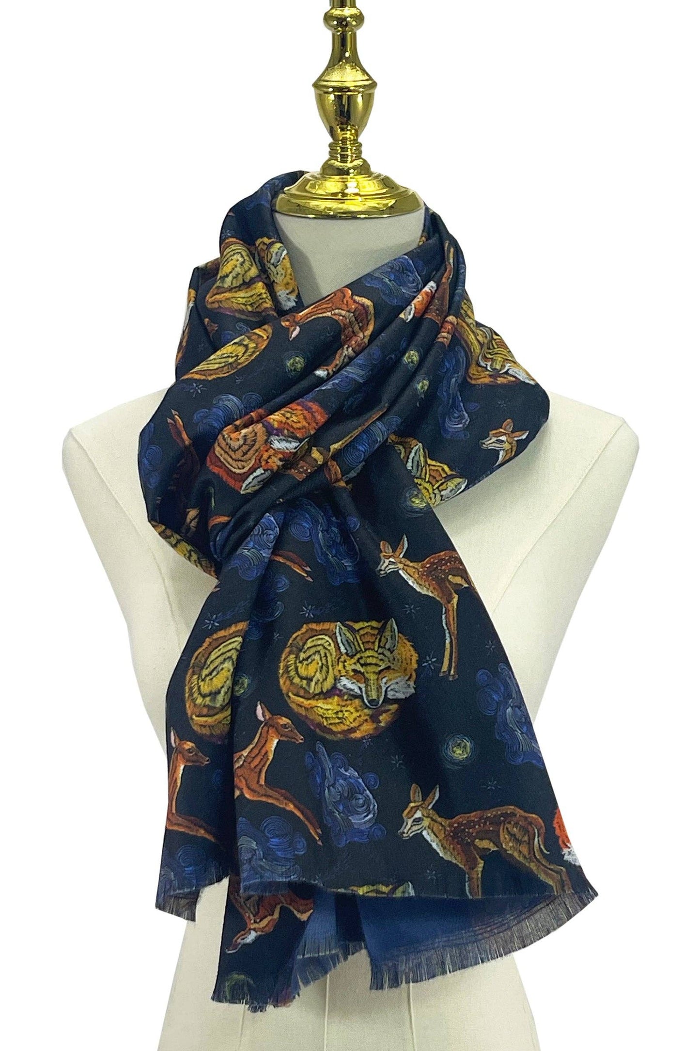 Fox & Deer Night Sky Art Inspired Wool Scarf
