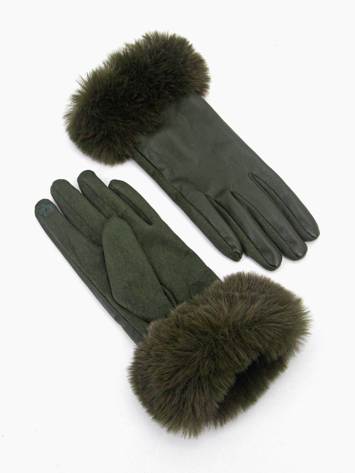 Maya Faux Fur Cuff Gloves - Khaki, PU