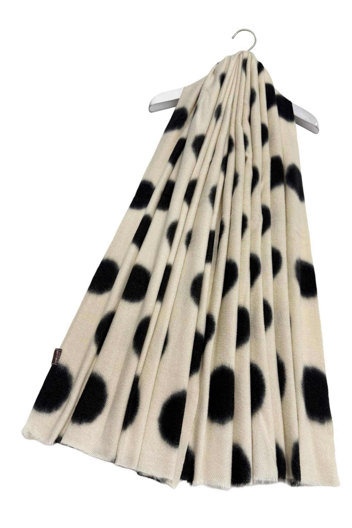 Bold Polka Dot Print Wool Frayed Scarf