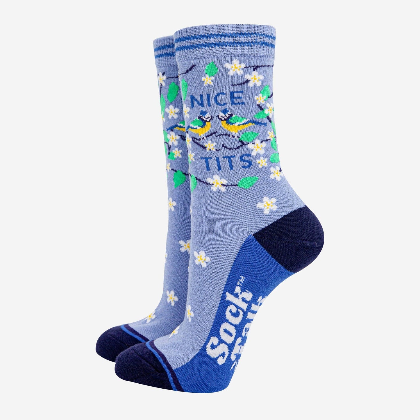 Women's Combed Cotton Ankle Socks- Blue, Nice Tits
