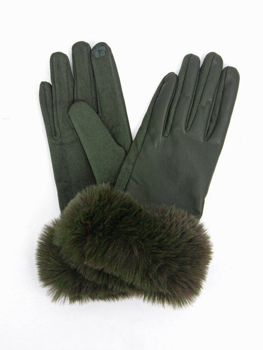 Maya Faux Fur Cuff Gloves - Khaki, PU