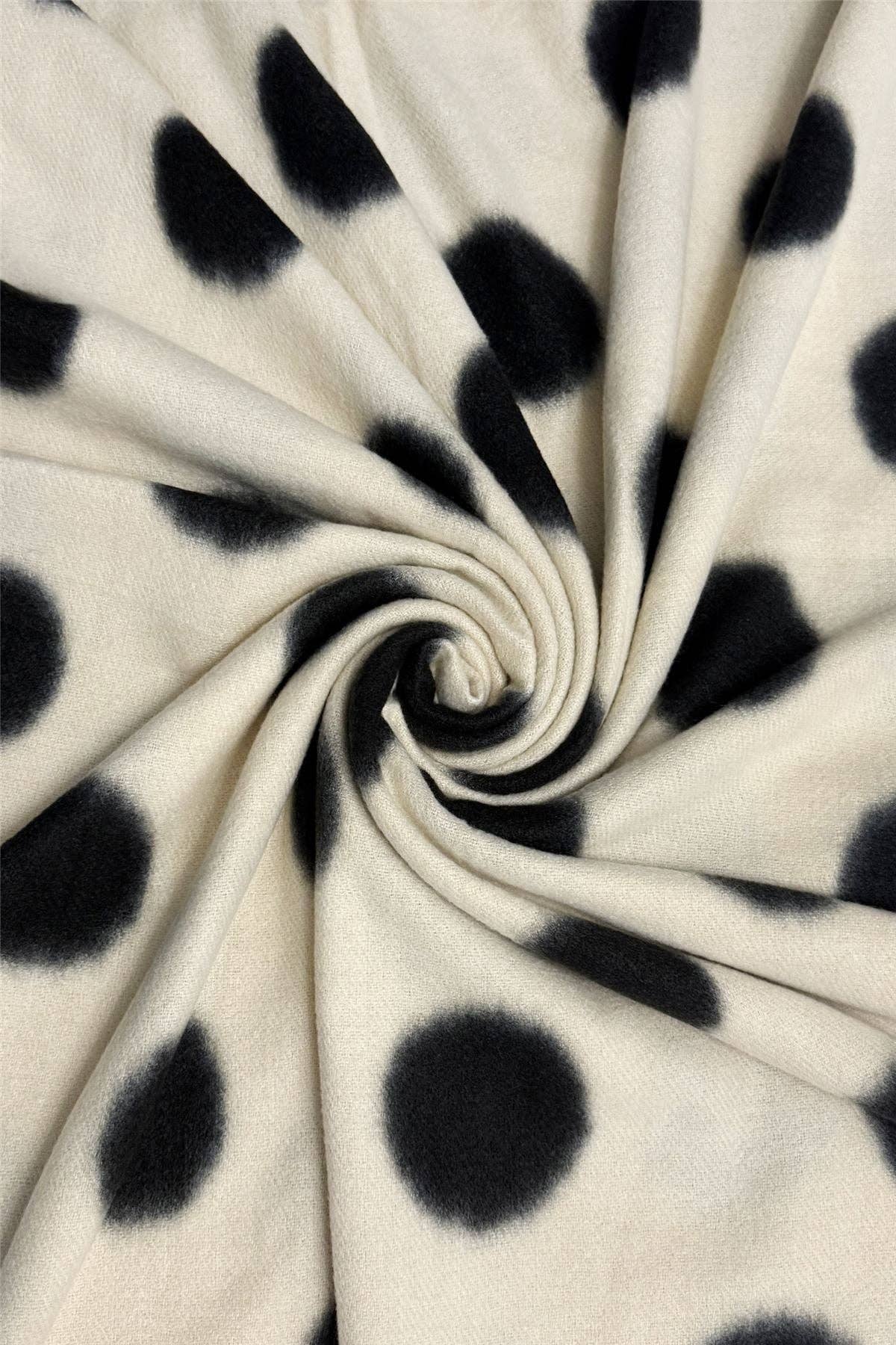 Bold Polka Dot Print Wool Frayed Scarf