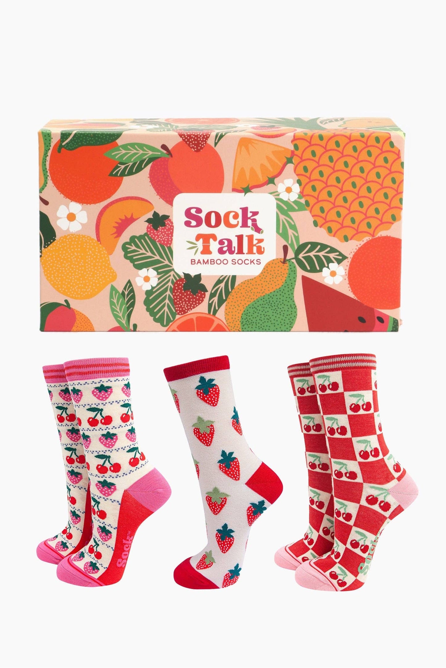 Women's Bamboo Socks Gift Box - Strawberries & Cherries