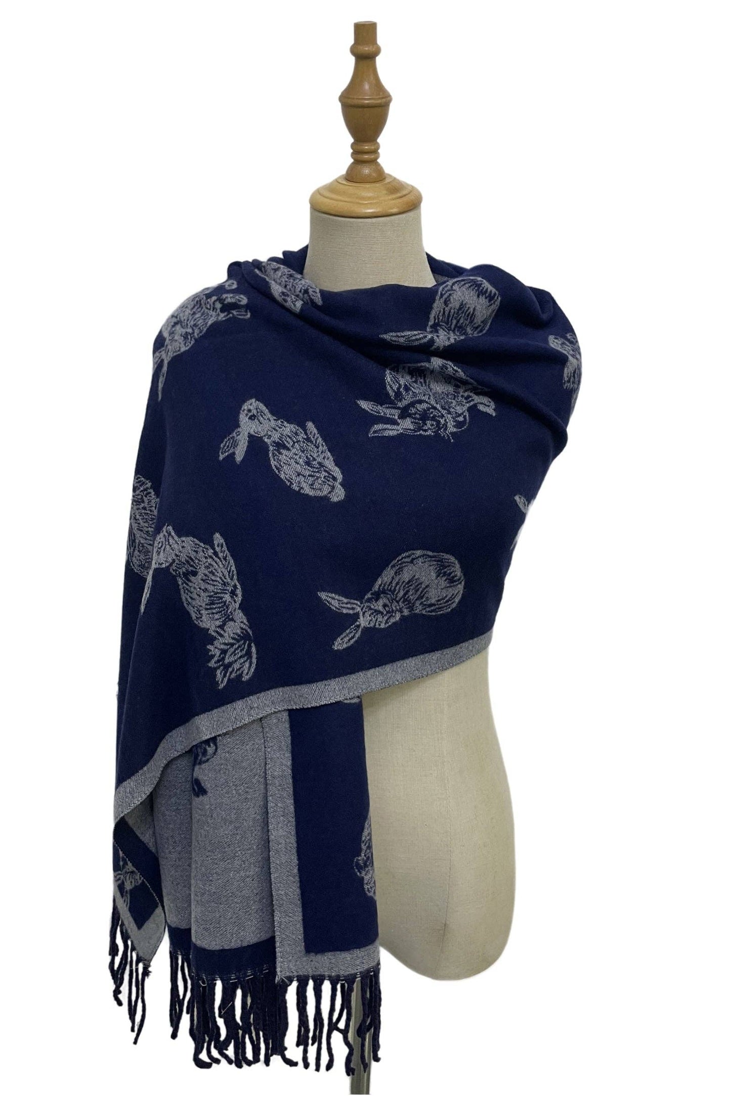 Rabbit / Hare Reversible Tassel Scarf