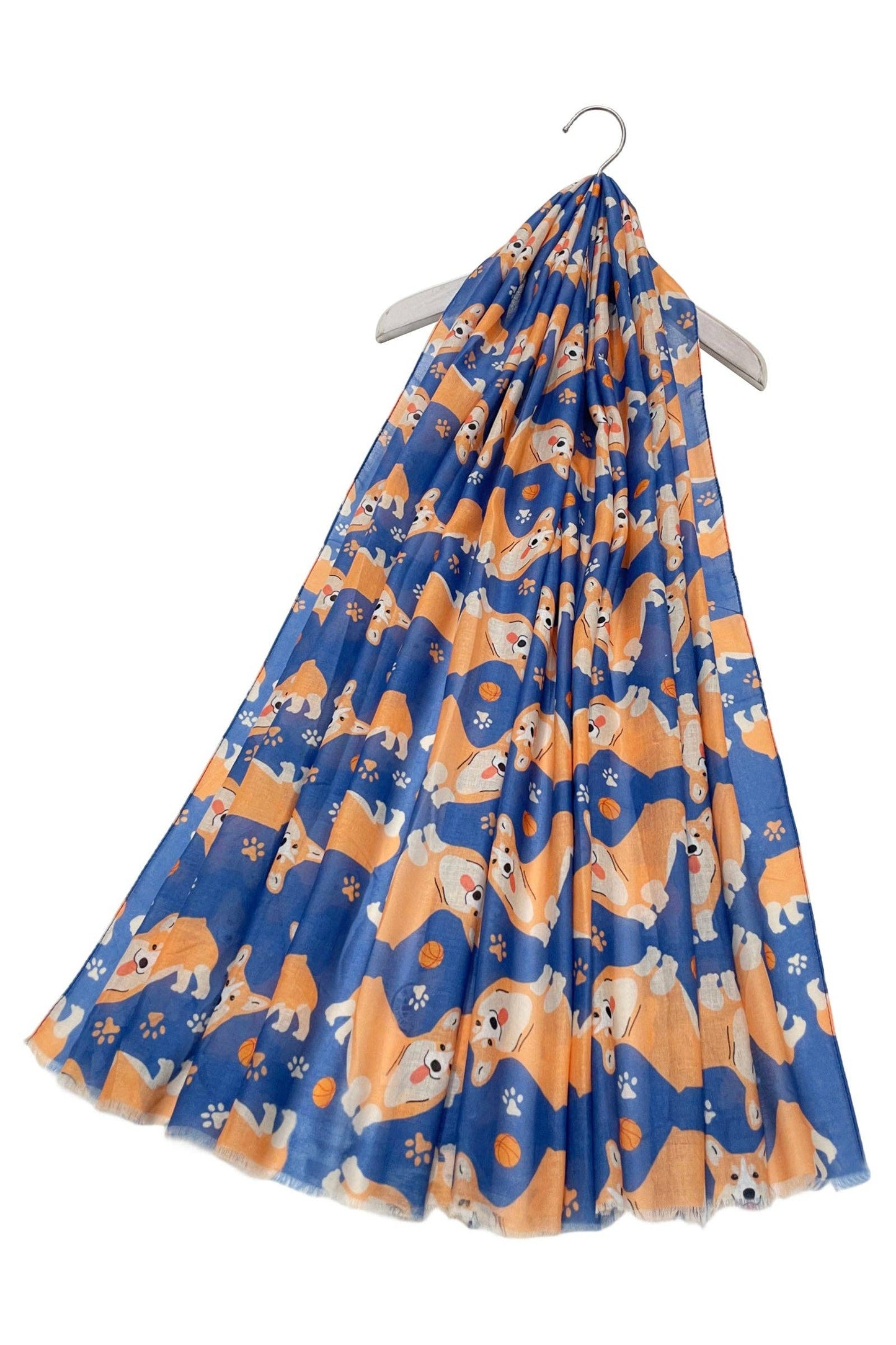 Corgi Dog & Paw Print Frayed Scarf