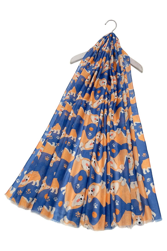 Corgi Dog & Paw Print Frayed Scarf