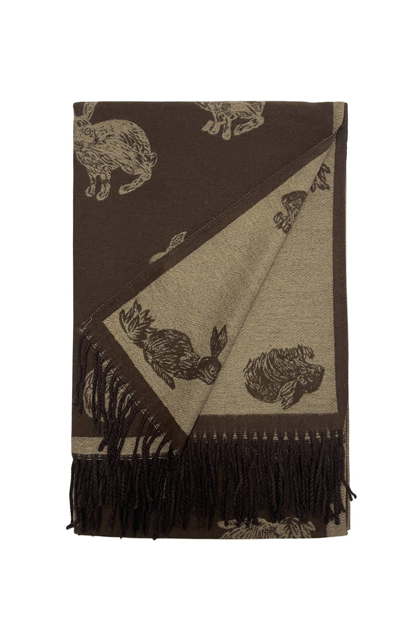 Rabbit / Hare Reversible Tassel Scarf