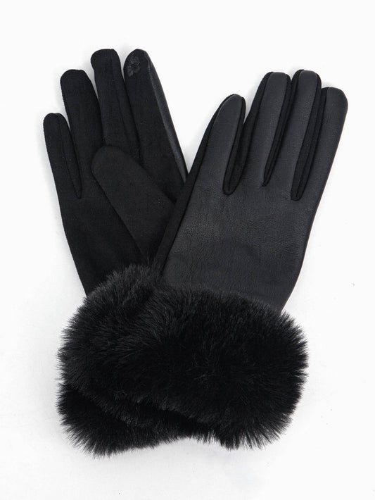 Maya Faux Fur Cuff Gloves - Black, PU