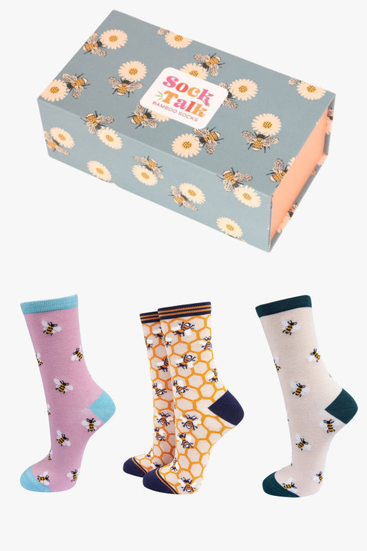 Women's Socks Gift Box- Pink, Bees