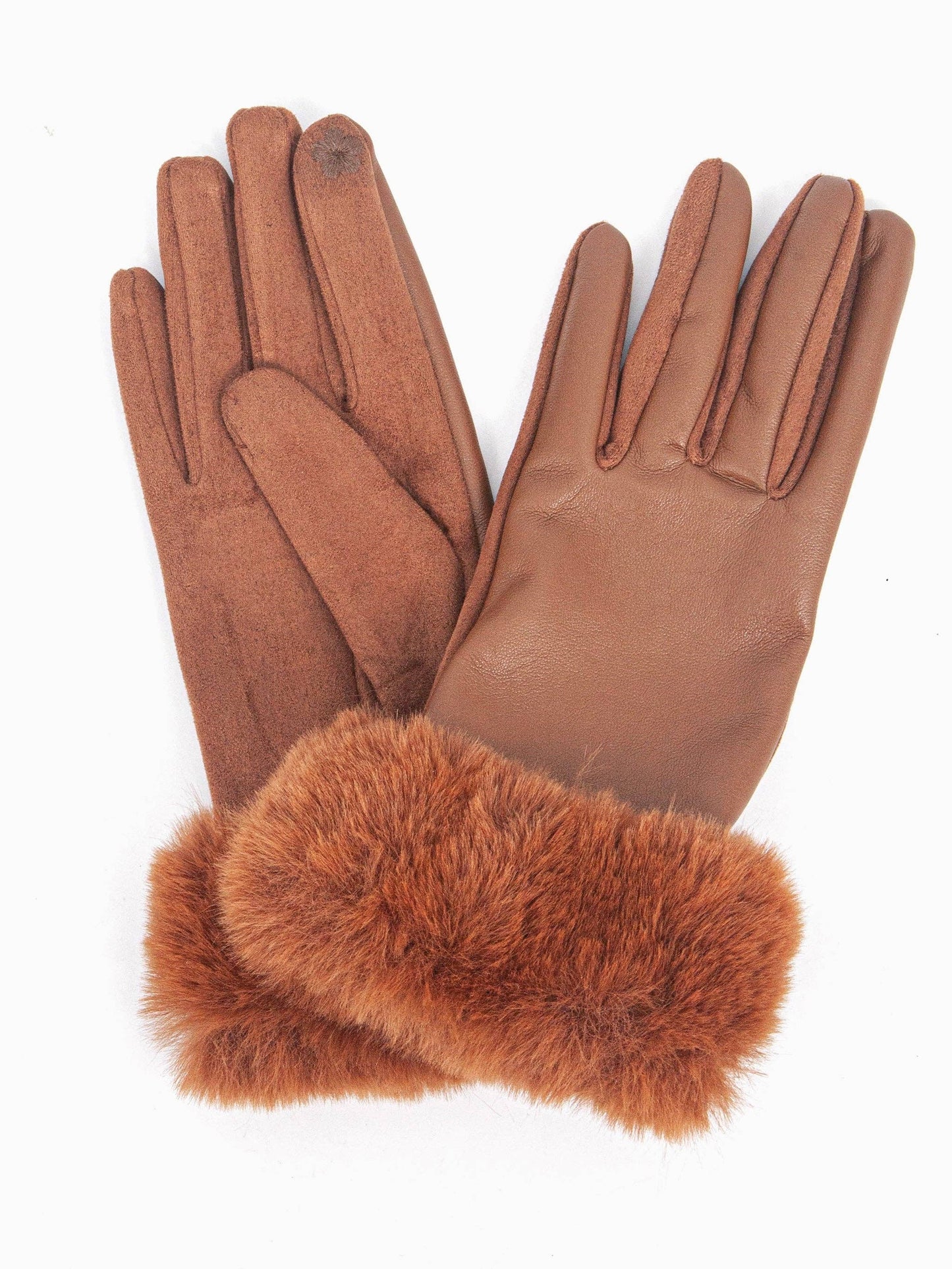 Maya Faux Fur Cuff Gloves - Tan, PU