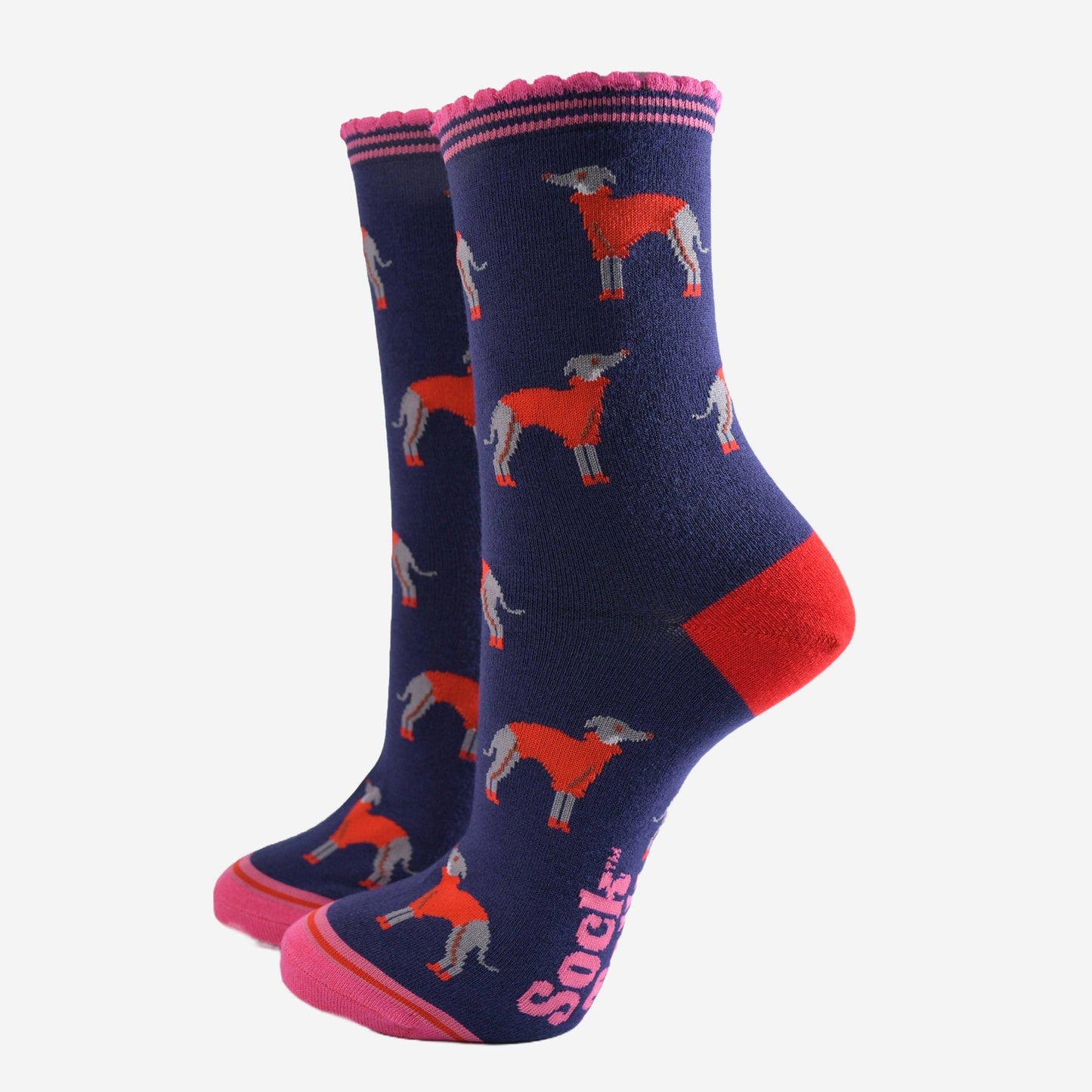 Women's Bamboo Socks - Navy Blue/Red, Greyhound Jumpers