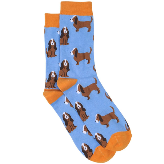 Mens Bamboo Dog Socks Beagle Print Novelty Dress Socks Blue
