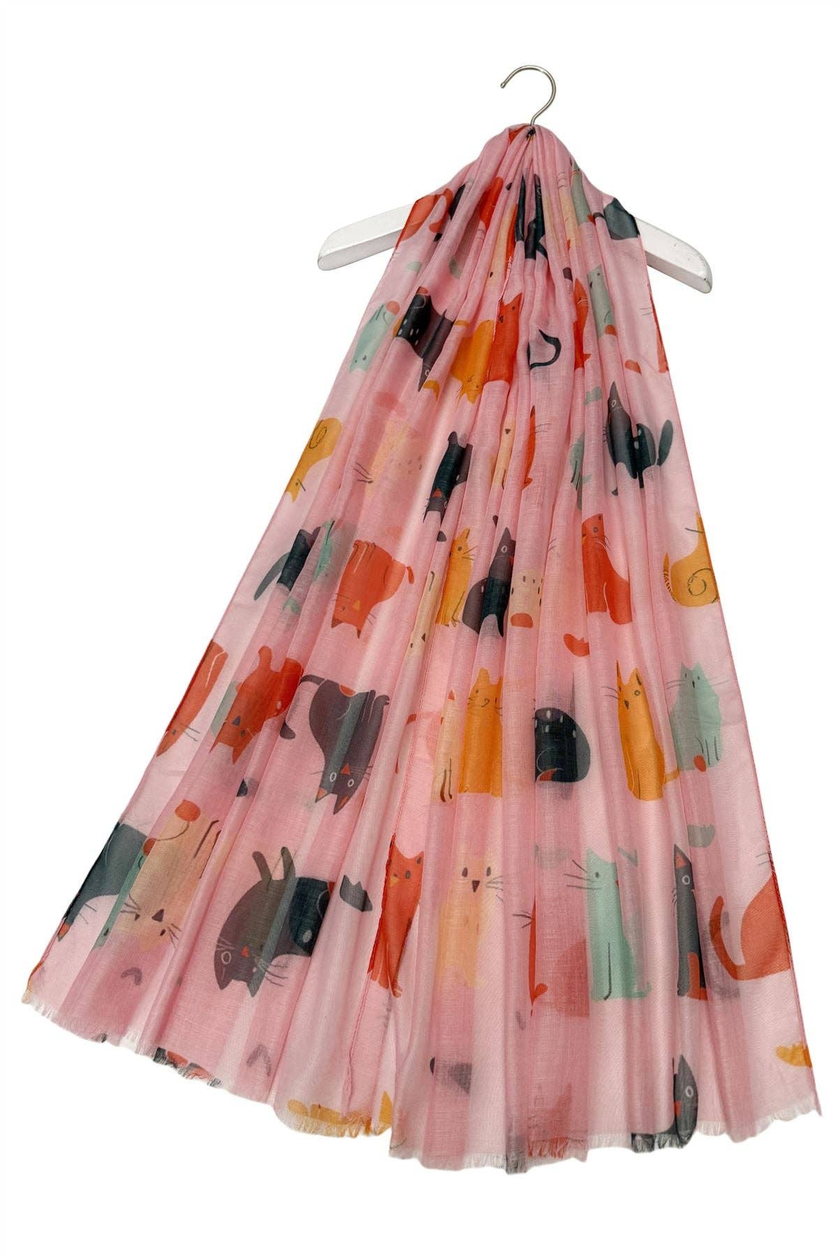 Mixed Cat Printed Frayed Scarf