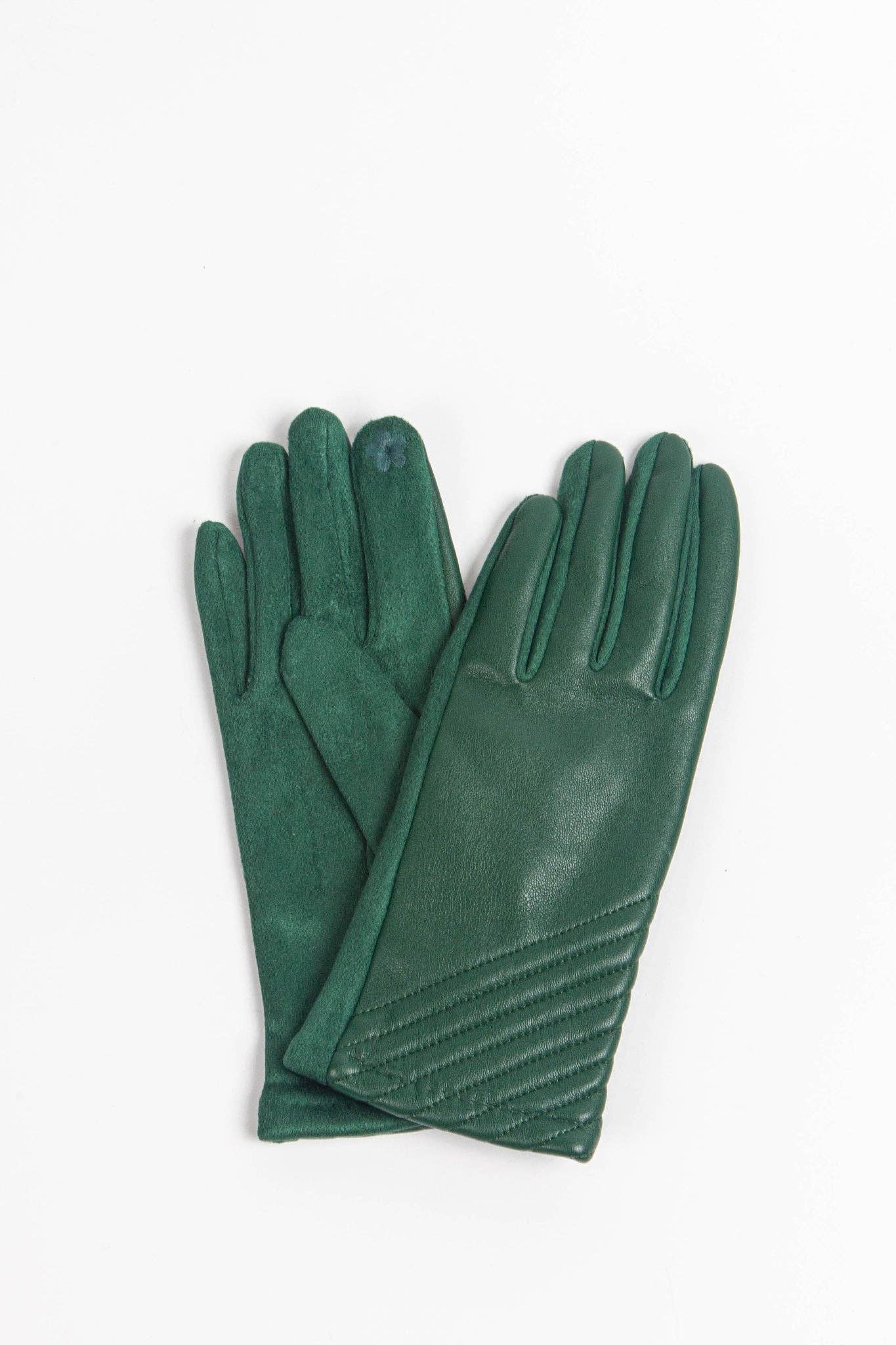 Green PU with Diagonal Stitching Gloves