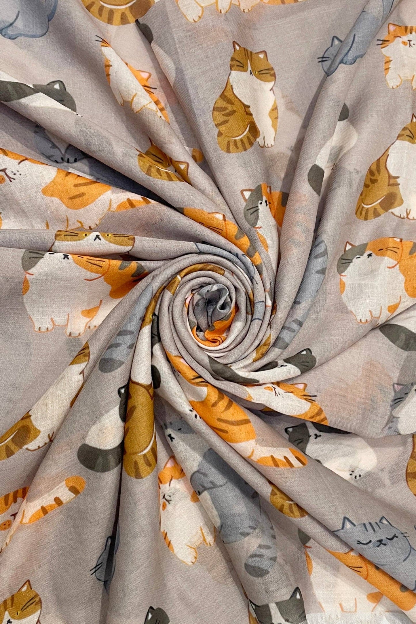 Cuddly Cat/Kitten Print Frayed Scarf