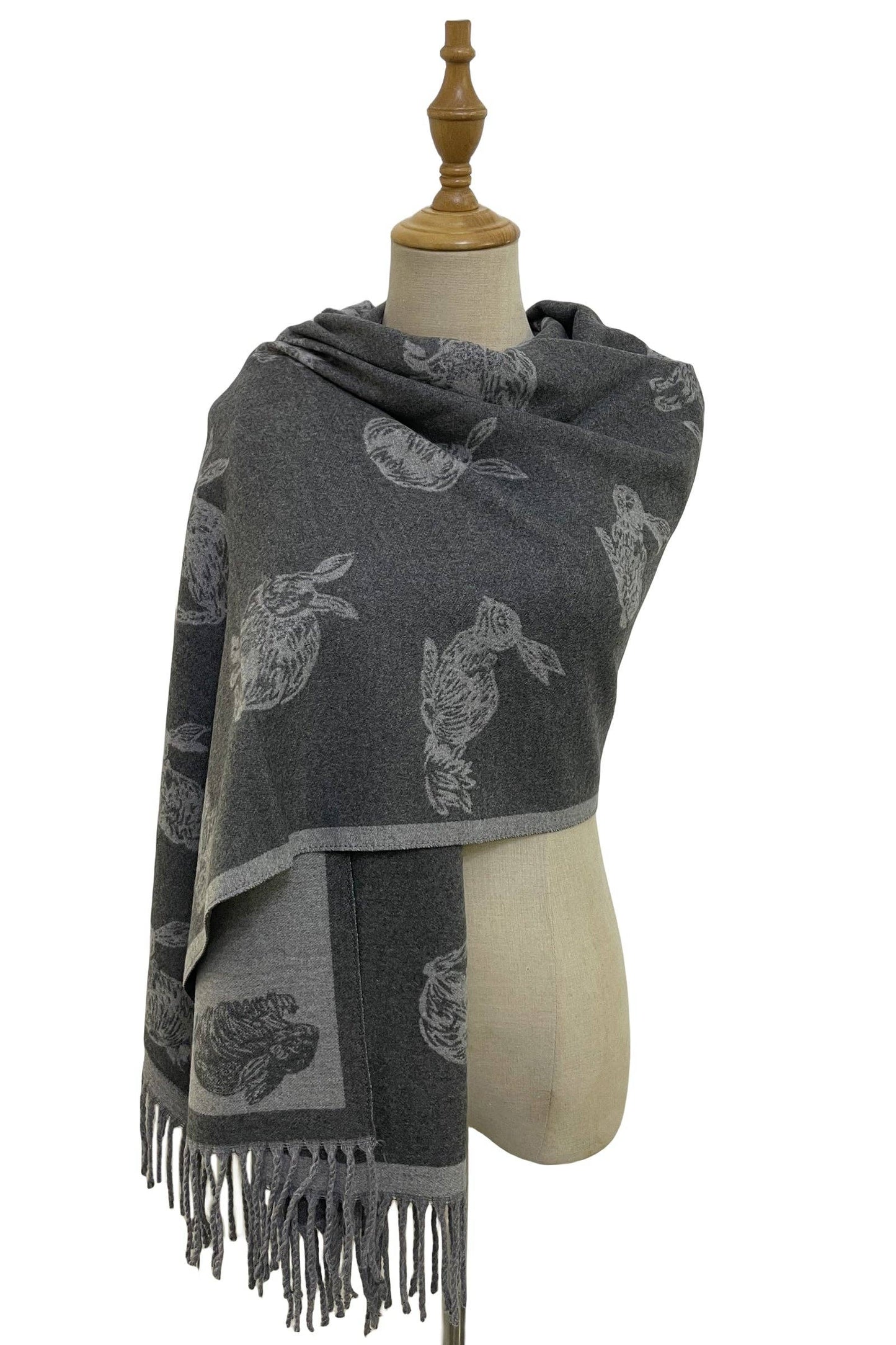 Rabbit / Hare Reversible Tassel Scarf